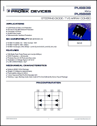 PUSB6B datasheet: 5.25V; 500Watt; steering diode / TVS array combo. For computer I/O ports, USB power & data line protection, RS-422/485 network protection, audio/video inputs, microcontroller interface protection PUSB6B