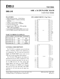 T221160A-35J datasheet: 35ns; 4.5 to 5.5V; 1.0W; 64K x 16 dynamic RAM: fast page mode T221160A-35J