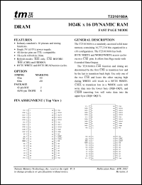 T2316160A datasheet: 4.5 to 5.5V; 1.2W; 1024K x 16 dynamic RAM: fast page mode T2316160A
