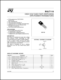 BULT118 datasheet: HIGH VOLTAGE FAST-SWITCHING NPN POWER TRANSISTOR BULT118