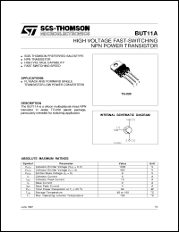 BUT11A datasheet: HIGH VOLTAGE FAST-SWITCHING NPN POWER TRANSISTOR BUT11A
