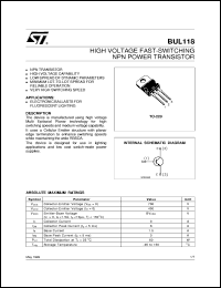 BUL118 datasheet: HIGH VOLTAGE FAST-SWITCHING NPN POWER TRANSISTOR BUL118