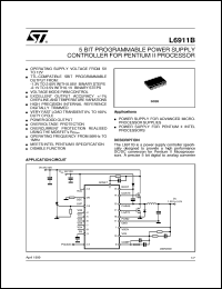L6911B datasheet: 5 BIT PROGRAMMABLE POWER SUPPLY CONTROLLER FOR PENTIUM II PROCESSOR L6911B
