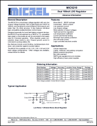 MIC5210-4.0BMM datasheet: Dual 100mA LDO regulator, 4.0V MIC5210-4.0BMM