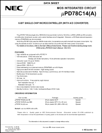 uPD78C14L-xxx datasheet: 8-bit single-chip microcontroller, ROM=16K, RAM=256, 15MHz uPD78C14L-xxx