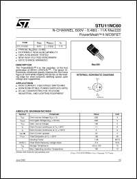 STU11NC60 datasheet: N-CHANNEL 600V 0.48 OHM 11A MAX220 POWERMESH II MOSFET STU11NC60