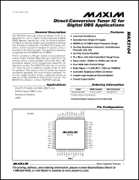 MAX2104CCM datasheet: Direct-conversion tuner IC for digital DBS applications MAX2104CCM