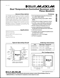 DS1858B-050 datasheet: Dual, temperature-controlled resistors with three monitors, 50KOhm DS1858B-050