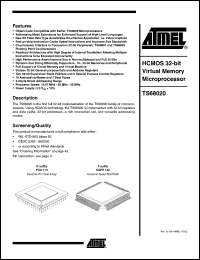 TS68020DESC03XA datasheet: HCMOS 32-bit virtual memory microprocessor, 20MHz TS68020DESC03XA