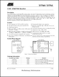 T5761-TG datasheet: UHF ASK/FSK receiver T5761-TG