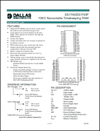 DS1743-100 datasheet: Y2KC nonvolatile timekeeping RAM, 100ns DS1743-100