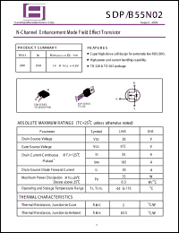 SDB55N02 datasheet: 20V; 55A; 75W; N-channel enchanced mode field effect transistor SDB55N02