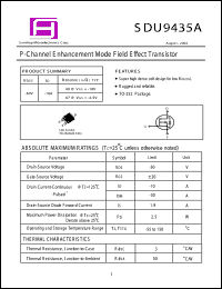 SDU9435A datasheet: 30V; 10A; 2.5W; N-channel enchanced mode field effect transistor SDU9435A