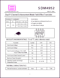SDM4952 datasheet: 20V; 5.3A; dual P-channel enchancement mode effect transistor SDM4952