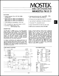 MK4027N-1 datasheet: 4096x1-bit dynamic RAM, 120ns acces time. 320ns cycle. MK4027N-1