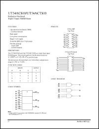 UT54ACTS10 datasheet: Radiation-hardened quadruple 3-input NAND gate. UT54ACTS10