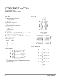 UT54ACTS14 datasheet: Radiation-hardened hex inverting schmitt trigger. UT54ACTS14