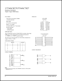 UT54ACTS27 datasheet: Radiation-hardened triple 3-input NOR gate. UT54ACTS27