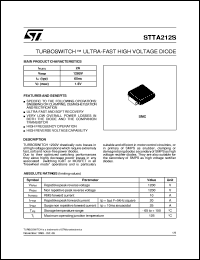 STTA212S datasheet: TURBOSWITCH - ULTRA-FAST HIGH VOLTAGE DIODE STTA212S