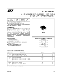 STS12NF30L datasheet: N-CHANNEL 30V - 0.0085 OHM - 12A SO-8 STRIPFET POWER MOSFET STS12NF30L