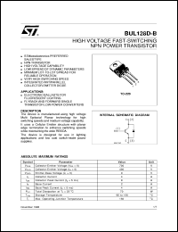 BUL128D-B datasheet: HIGH VOLTAGE FAST-SWITCHING NPN POWER TRANSISTOR BUL128D-B