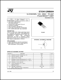 STGW12NB60H datasheet: N-CHANNEL 12A - 600V TO-247 POWERMESH IGBT STGW12NB60H
