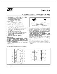 74LVQ138 datasheet: 3 TO 8 LINE DECODER (INVERTING) 74LVQ138