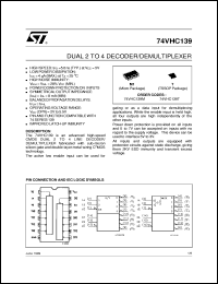 74VHC139 datasheet: DUAL 2 TO 4 DECODER/DEMULTIPLEXER 74VHC139