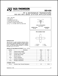 SD1420 datasheet: 800-900 MHZ BASE STATION APPLICATIONS RF & MICROWAVE TRANSISTORS SD1420
