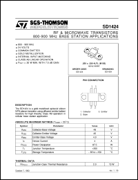 SD1424 datasheet: 800-900 MHZ BASE STATION APPLICATIONS RF & MICROWAVE TRANSISTORS SD1424