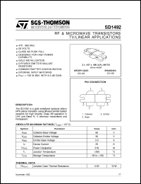 SD1492 datasheet: TV/LINEAR APPLICATIONS RF & MICROWAVE TRANSISTORS SD1492