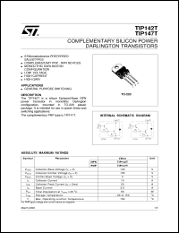 TIP147T datasheet: COMPLEMENTARY SILICON POWER DARLINGTON TRANSISTORS TIP147T