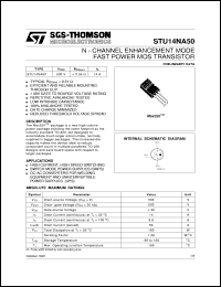 STU14NA50 datasheet: N-CHANNEL ENHANCEMENT MODE FAST POWER MOS TRANSISTOR STU14NA50