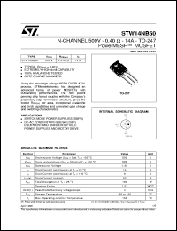 STW14NB50 datasheet: N-CHANNEL 500V - 0.40 OHM - 14A - TO-247 POWERMESH MOSFET STW14NB50