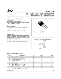 BUH315 datasheet: HIGH VOLTAGE FAST-SWITCHING NPN POWER TRANSISTOR BUH315