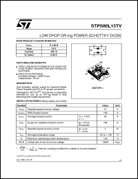 STPS80L15TV datasheet: LOW DROP OR-ING POWER SCHOTTKY DIODE STPS80L15TV