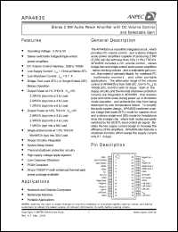 APA4835RI-TU datasheet: 3.3-5 V, stereo 2.8 W audio power amplifier APA4835RI-TU