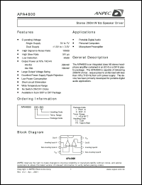 APA4800JI-TR datasheet: 3-7 V, stereo 290 mW 8 om speaker driver APA4800JI-TR