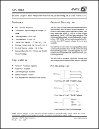 APL1085-33GC-TU datasheet: 3.3 V, 3 A low dropout fast response positive adjustable regulator and fixed 3.3 V APL1085-33GC-TU