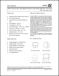 APL1087E-DC-TR datasheet: Adj,  800 mA low dropout fast response positive adjustable regulator and fixed APL1087E-DC-TR