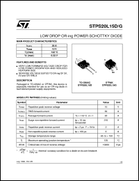 STPS20L15G datasheet: LOW DROP OR-ING POWER SCHOTTKY DIODE STPS20L15G
