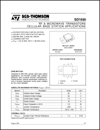 SD1650 datasheet: CELLULAR BASE STATION APPLICATIONS RF & MICROWAVE TRANSISTORS SD1650