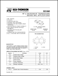 SD1660 datasheet: 800/900 MHZ APPLICATIONS RF & MICROWAVE TRANSISTORS SD1660