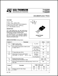 T1620W datasheet: SNUBBERLESS TRIAC T1620W