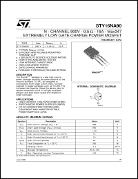 STY16NA90 datasheet: N-CHANNEL 900 V - 0.5 OHM - 16 A - EXTREMELY LOW GATE CHARGE POWER MOSFET STY16NA90