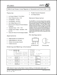 APL5883-28DC-TR datasheet: 2.85 V,  300 mA low dropout linear regulator of adjustable and fixed voltage APL5883-28DC-TR