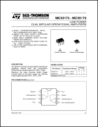 MC33172N datasheet: LOW POWER DUAL BIPOLAR OP-AMPS MC33172N