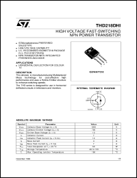 THD218DHI datasheet: HIGH VOLTAGE FAST-SWITCHING NPN POWER TRANSISTOR THD218DHI