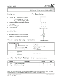 APM2007NUC-TR datasheet: 20 V, N-channel enhancement mode MOSFET APM2007NUC-TR