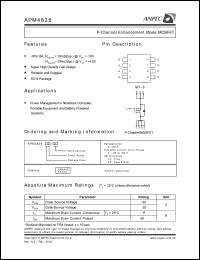 APM4835KC-TU datasheet: 30 V, P-channel enhancement mode MOSFET APM4835KC-TU